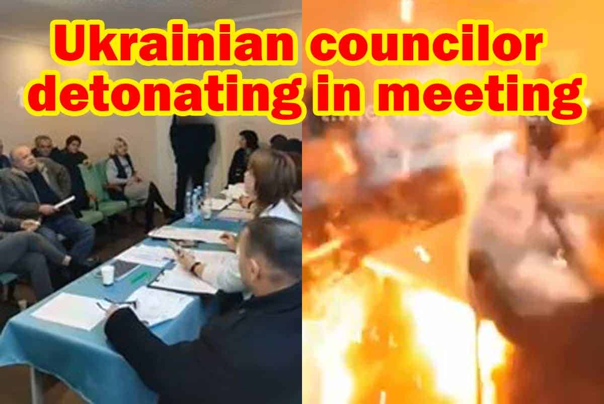 Ukrainian councilor detonating grenades in meeting